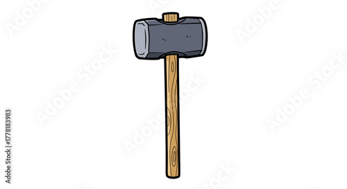 Simple Cartoon Mallet with Wooden Handle on White Background