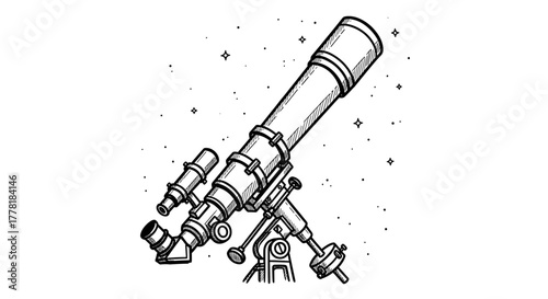 Telescope Vector Graphic Against Starry Night Background Hand Drawn Style