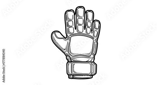 Goalie glove outline drawing isolated on a white background.