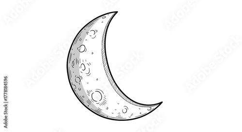 Crescent Moon Illustration with Detailed Sketching and Shading Technique