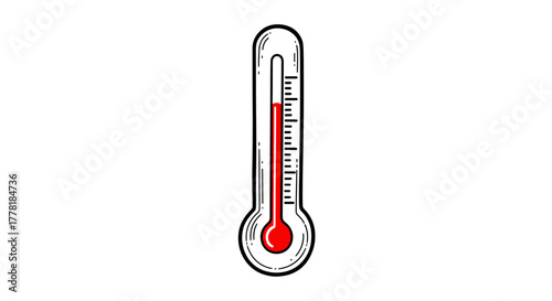 Upward-pointing thermometer in black outline indicating a high temperature reading.