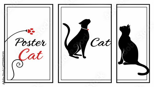 Poster cat silhouettes in three panels