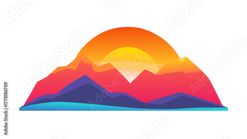 Mountain range with sun, a colorful view