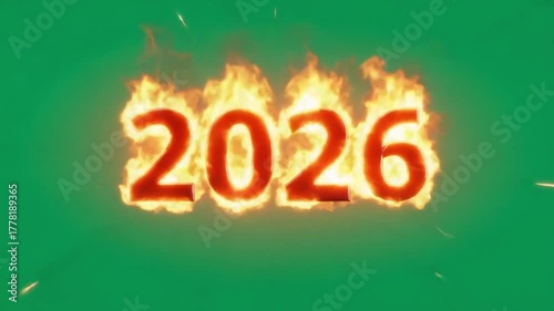 Fiery year two thousand twenty six animation on a green screen background for video projects video