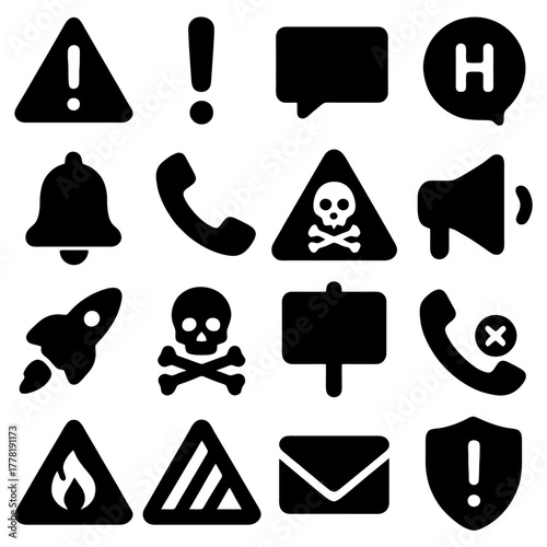 Collection of Warning Icons: A curated assortment of essential safety and notification symbols, each conveying a vital message, against a minimalist backdrop.