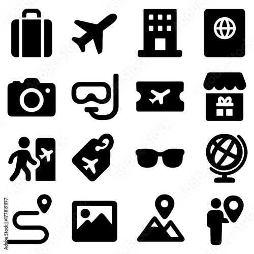 Travel Icons: A curated collection of travel-related icons, offering a visual representation of wanderlust and exploration, perfect for conveying the spirit of adventure.