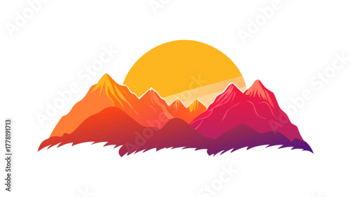 Mountain range with sun, a landscape