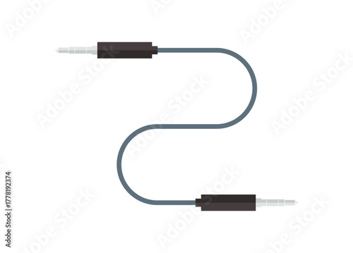 Double 3.5 mm audio jack with wire. Simple flat illustration.