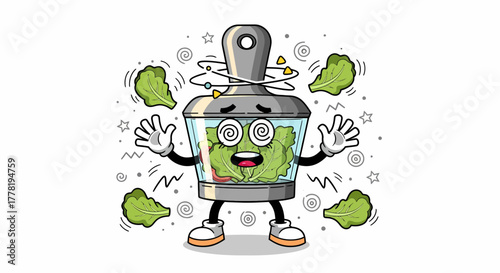 Dizzy Food Chopper Cartoon Character with Swirling Eyes.