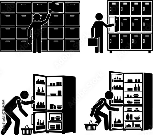 Storage, Locker, and Refrigerator Access Icon Set