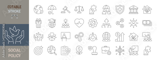 Social policy Icon Set. Editable line icons. Vector illustration.