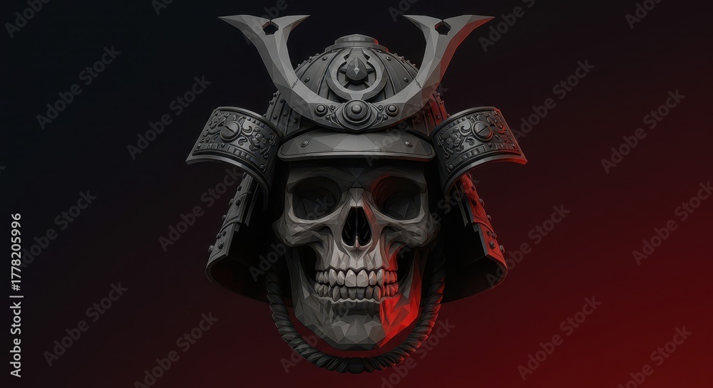 Fototapeta premium Monochromatic digital sculpture depicts a stylized human skull wearing traditional headgear