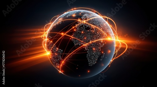 Digital Connectivity Network with Globe and Bright Light Trails