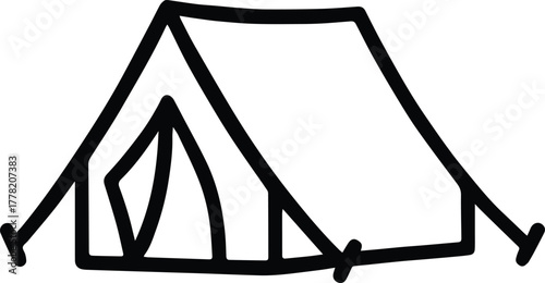 Camping Tent Icon, Minimal Outdoor Adventure Line Art Vector Illustration for Travel, Hiking, Nature, and Summer Camp Design