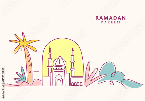 Simple Mosque Gateway Illustration with Abstract Lines