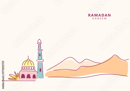 Simple Mosque Gateway Illustration with Abstract Lines