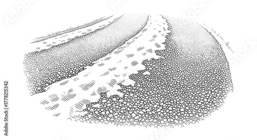 Snow on gravel driveway vector illustration for winter landscape design and seasonal background template