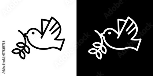 Peace Dove  Icon Of Line Black And White Style 