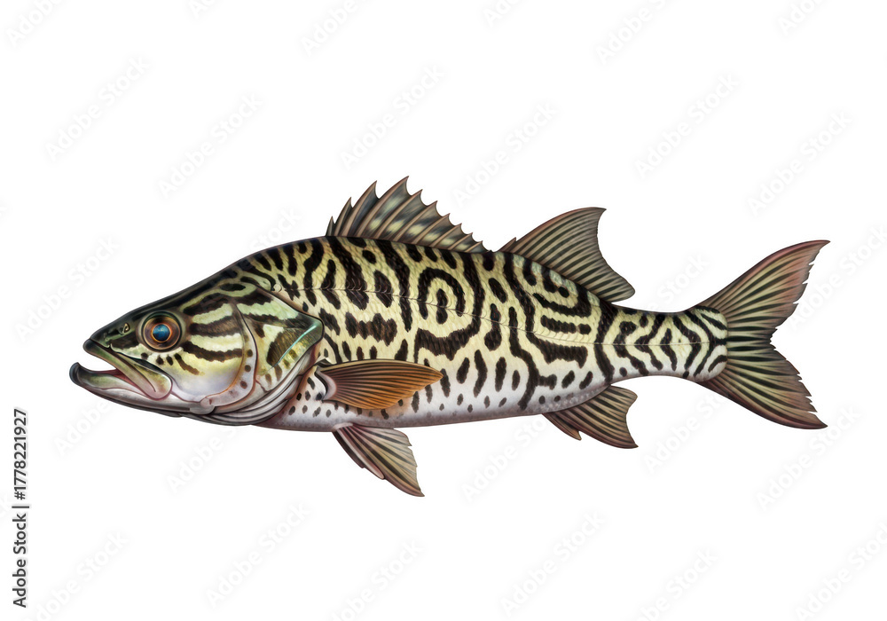 Naklejka premium Intricately patterned fish swims gracefully underwater aquatic life isolated on transparent background