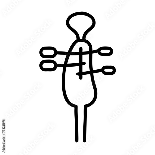 Illustration of a cello musical instrument in simple outline form.