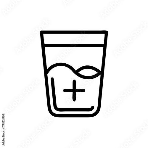 Simple Line Drawing of a Glass of Water with a Plus Sign