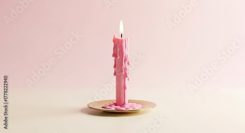 Dripping Pink Candle on Golden Candlestick