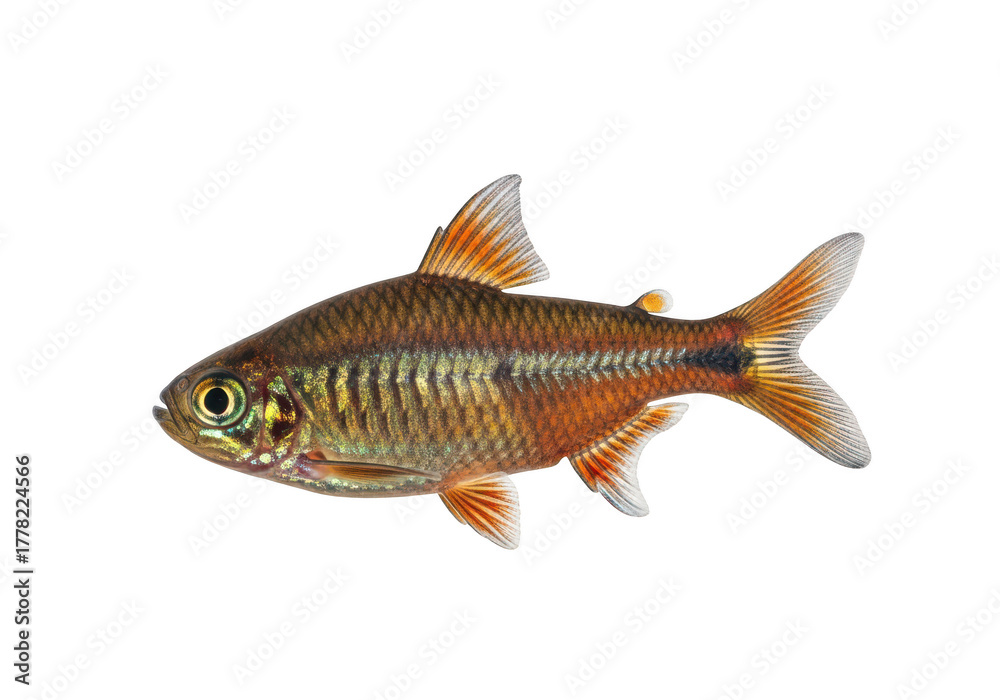 Fototapeta premium Detailed close-up of a captivating freshwater fish against a void isolated on transparent background
