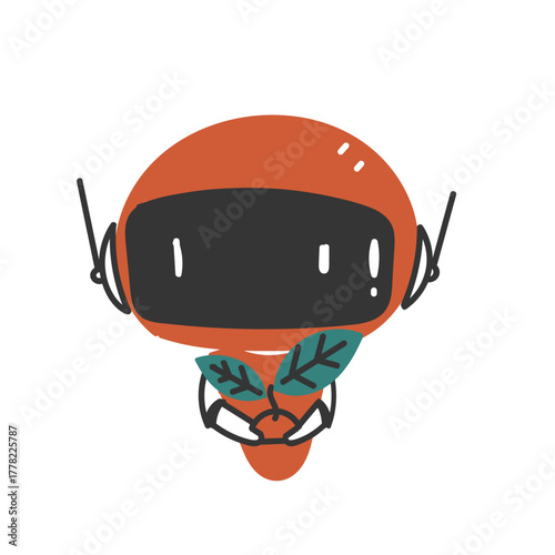 hand drawn doodle robot holding plant seeds cartoon