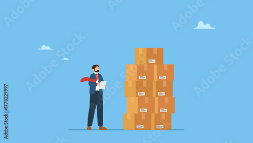 Smart businessman entrepreneur starting online business checking package before shipping. Checking inventory, QC, quality control to assure product delivery.