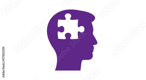 Puzzle piece in silhouette of a human head symbolizing problem-solving and solutions