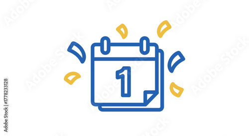 Simple calendar line icon with the number one, representing a new beginning or a special event date