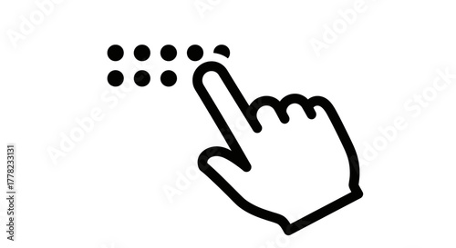Touch gesture with hand pointing toward a grid of dots, indicating a selection or interaction