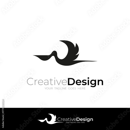flying pelican logo in flat design style
