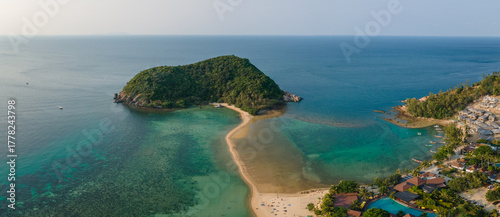 panorama of tropical island with sandbank on Phangan, Thailand