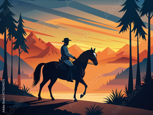 Horse riding silhouette vector illustration