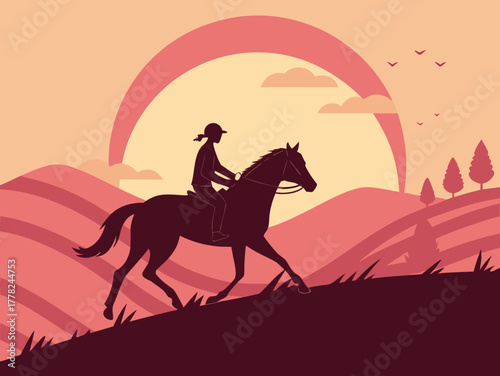 Horse riding silhouette vector illustration