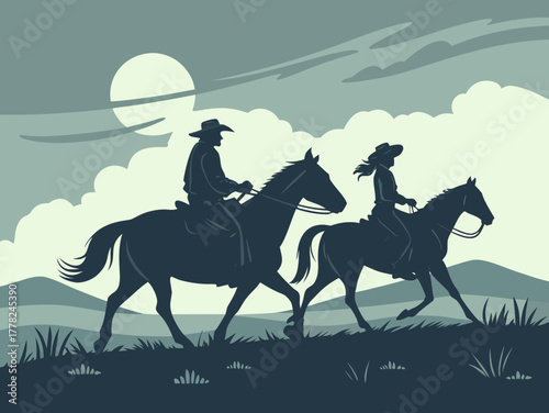 cowboy horse riding on the desert night vibes