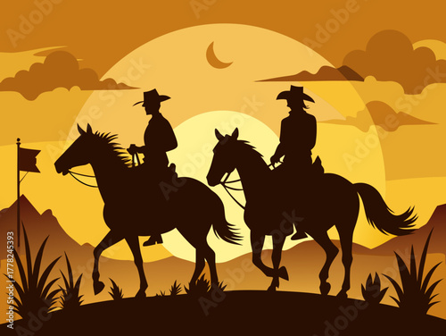 cowboy horse riding on the desert sunset vibes