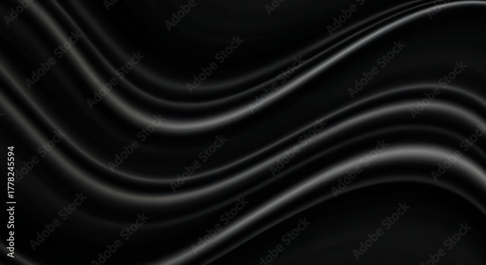 Obraz premium Elegance in Black Silk: A close-up captures the flowing, sensuous folds of a dark silk fabric, highlighting its luxurious texture and depth. 