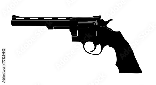 Sleek black revolver silhouette conveying power and strength, ideal for crime thrillers, edgy designs, and suspenseful narratives, bold and impactful design
