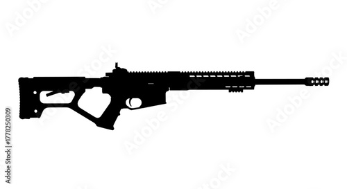 Sleek black rifle silhouette for tactical designs and modern military themes, perfect for posters, creative projects, and cutting-edge visuals