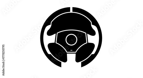 Sleek black steering wheel graphic conveys automotive control and modern design, perfect for transportation themes and stylish icon design projects