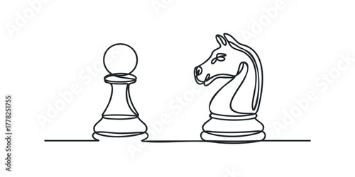 Pawn and Knight Chess Pieces Continuous Line Drawing