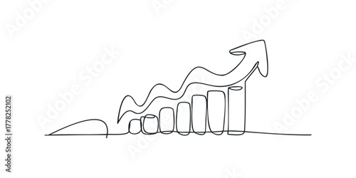 Minimalist line drawing of ascending bar graph with upward arrow