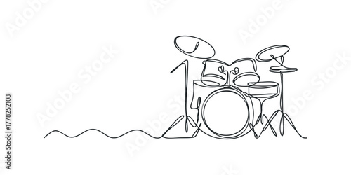 Continuous line drawing of a drum kit