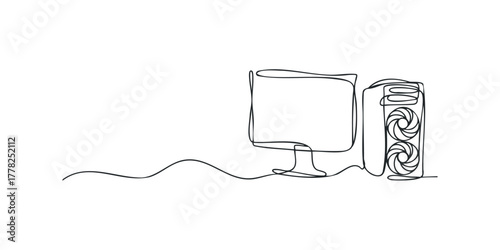Computer monitor and tower single line drawing