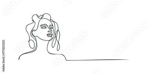 Woman face portrait continuous line drawing