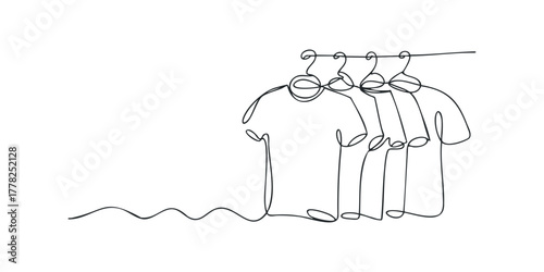 Four T-Shirts on Hangers Continuous Line Drawing