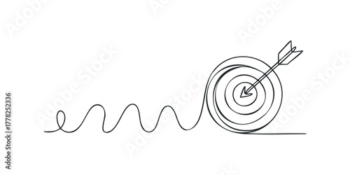 Single Line Drawing of Arrow Hitting Target Bullseye