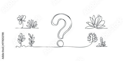 Question mark surrounded by abstract plant motifs